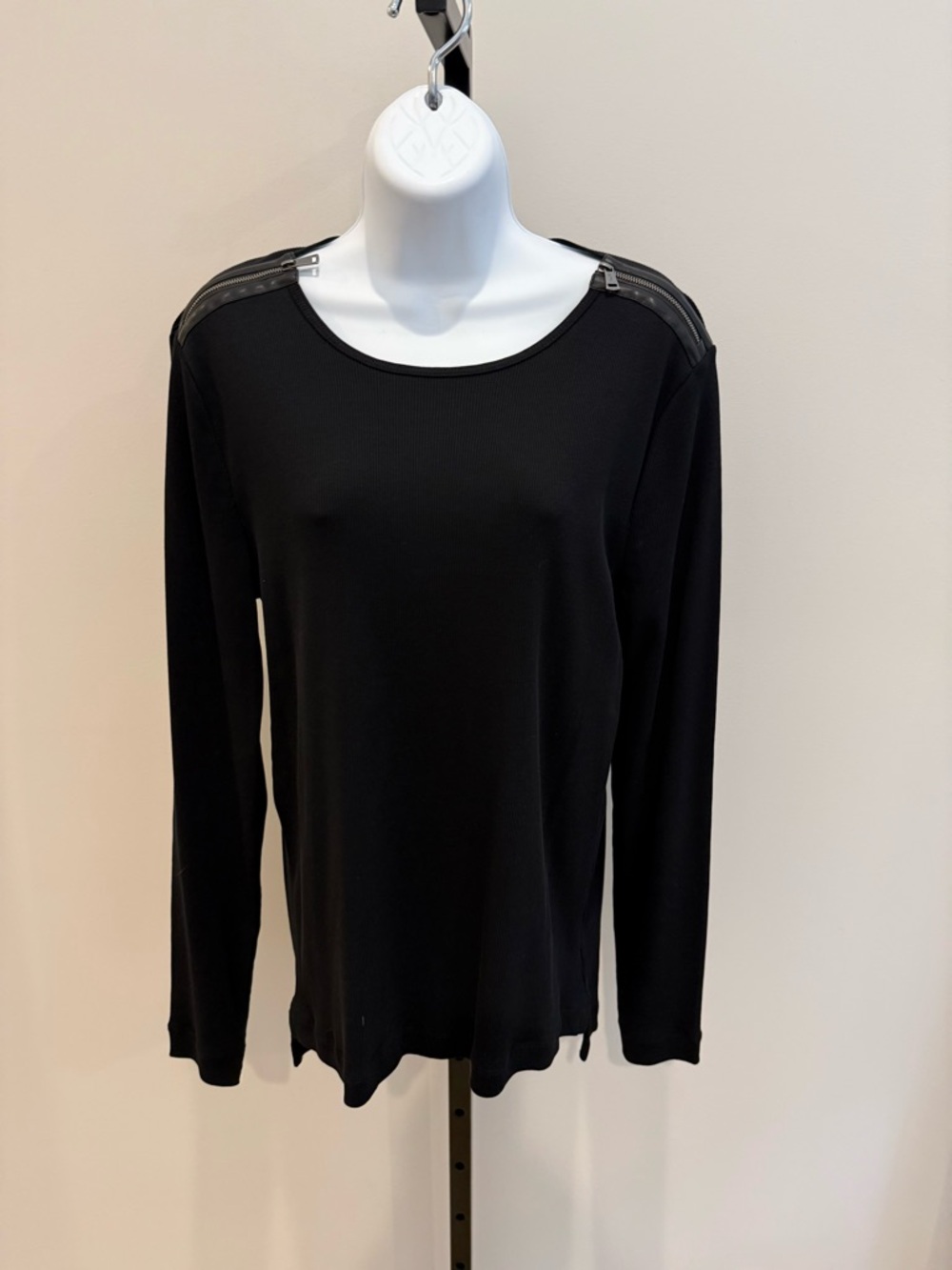 Ralph Lauren Black Long-Sleeve Women's Top with Shoulder Zip Detail